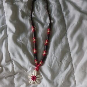 Handmade Beaded Necklace with Shell Pendant